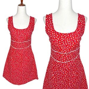Vintage 90s Y2K Cotton Red Ditsy Floral Mini Dress